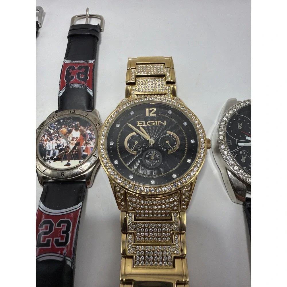 Lot of 7 Quartz Watches Elgin ICE Raiders Wilson As Is